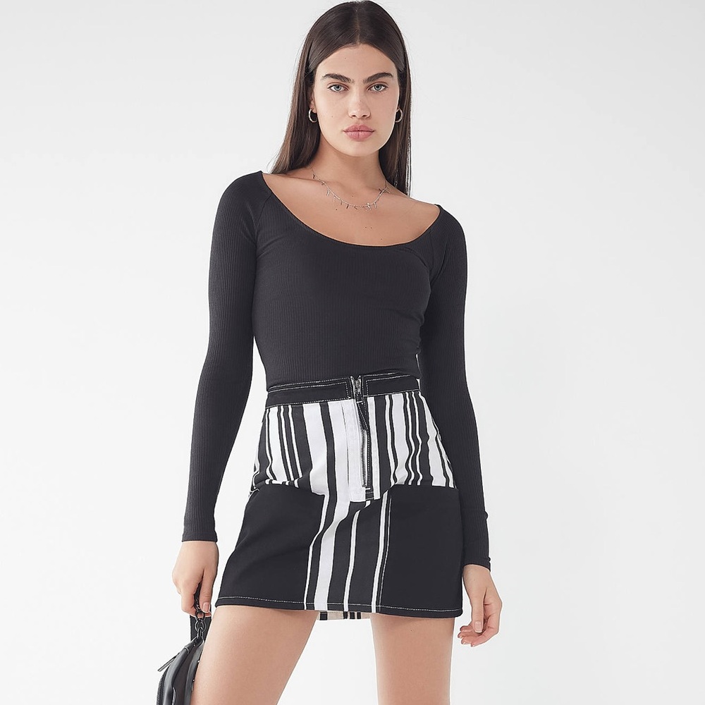 BDG Ruby Striped Zip-Front Skirt